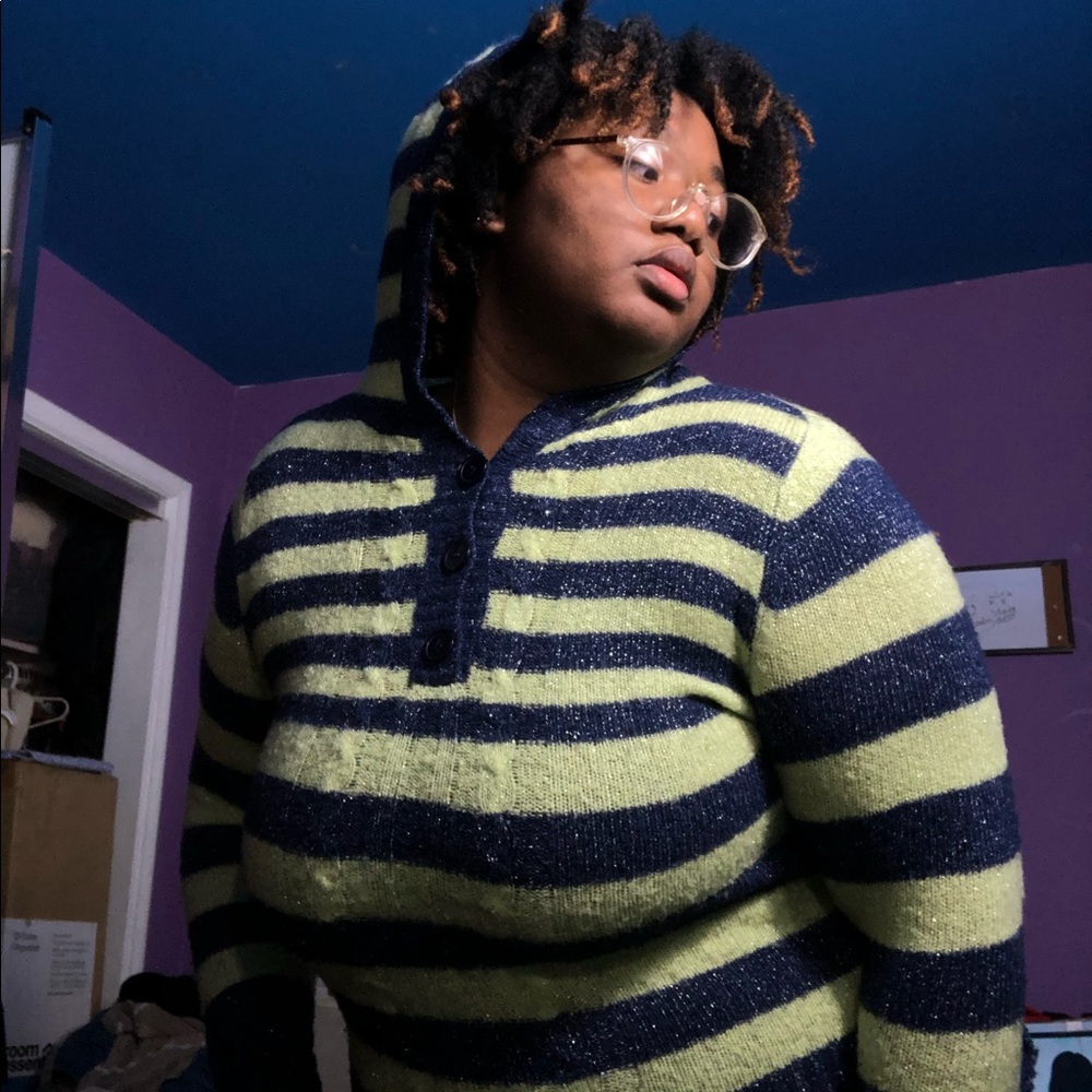 Striped Fuzzy Hoodie Sweater